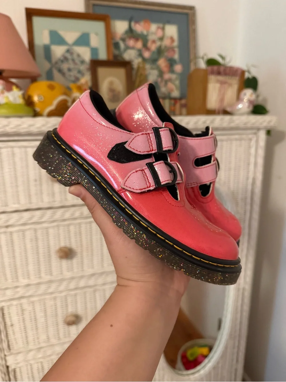 Dr. Martens Kids Pink Patent Double-Strap Mary Janes